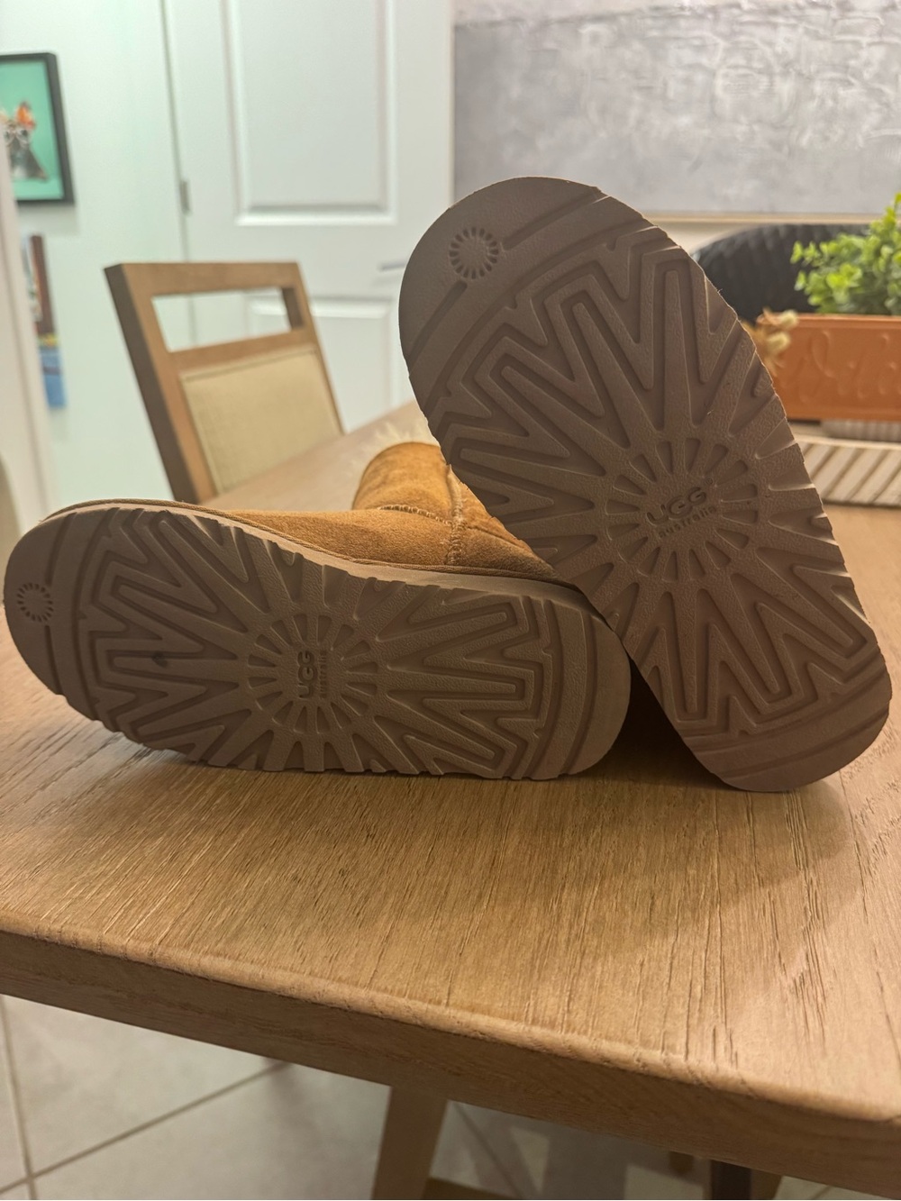 UGG Chestnut Shearling Mini Boots with Back Ribbon Bows - Picture 4 of 5